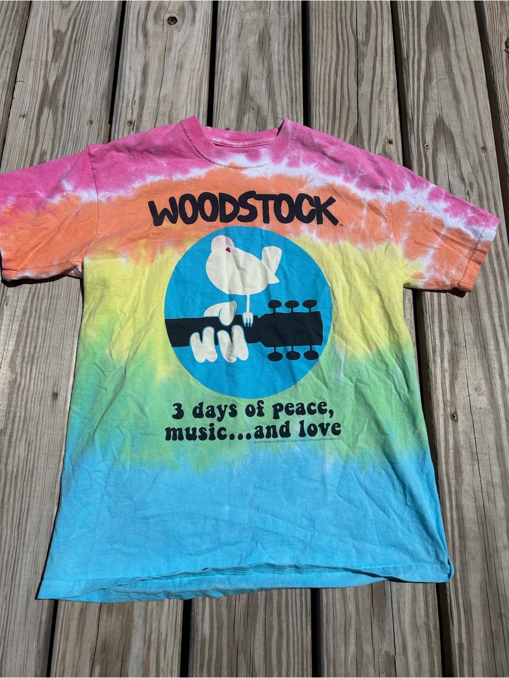 Woodstock 2016 Liquid Blue Tie-Dye Shirt Sz Medium Peach Music Love Unisex